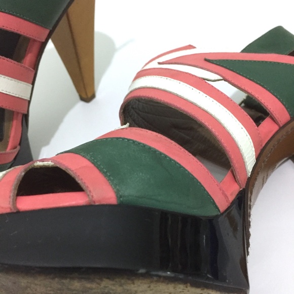 Marni Runway Multi-Color Paneled Leather Platform Sandal Heels - Picture 7 of 17